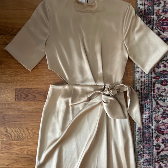Nanushka XS Satin Gold Wrap Dress with Cutout - Picture 6 of 8